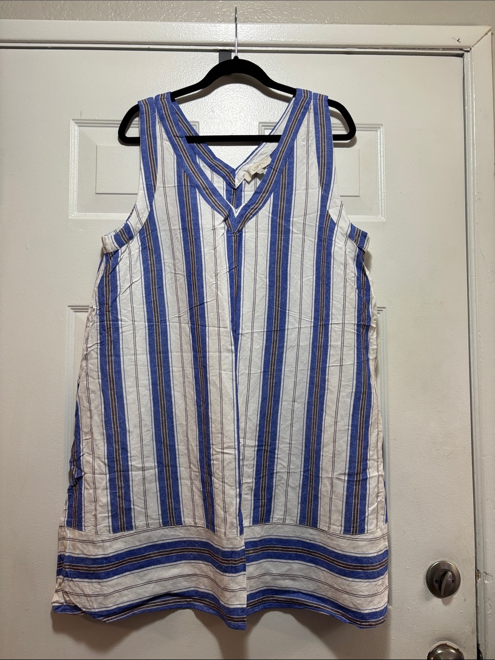LOFT Blue & White Striped V-Neck Sleeveless Dress